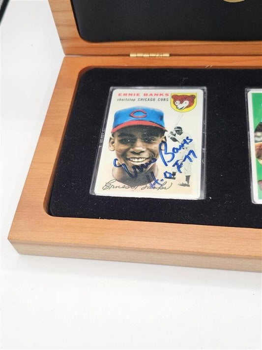 3x 1954 Topps #94 Ernie Banks RC Signed/Inscribed Porcelain Reprint Set LOA