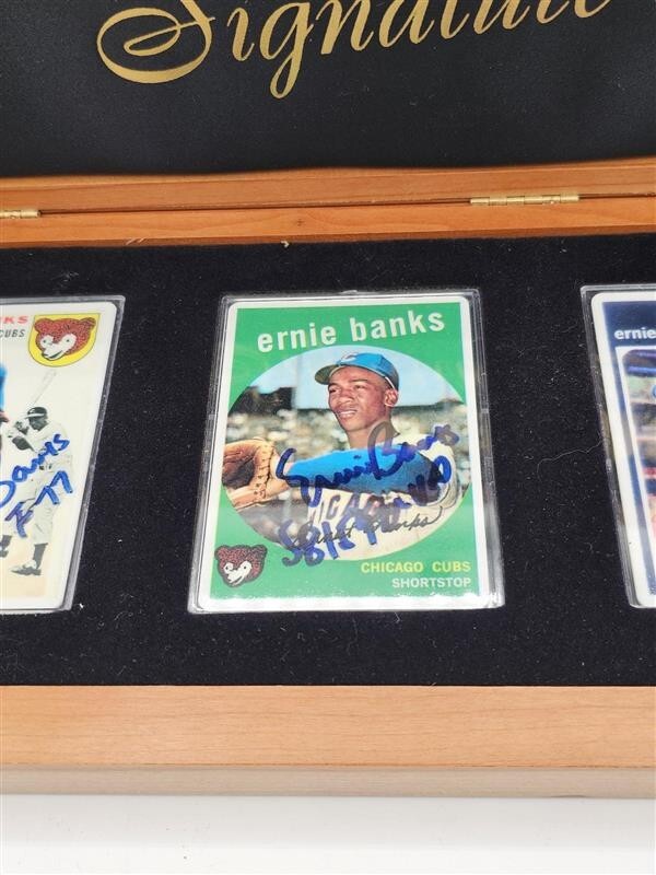 3x 1954 Topps #94 Ernie Banks RC Signed/Inscribed Porcelain Reprint Set LOA