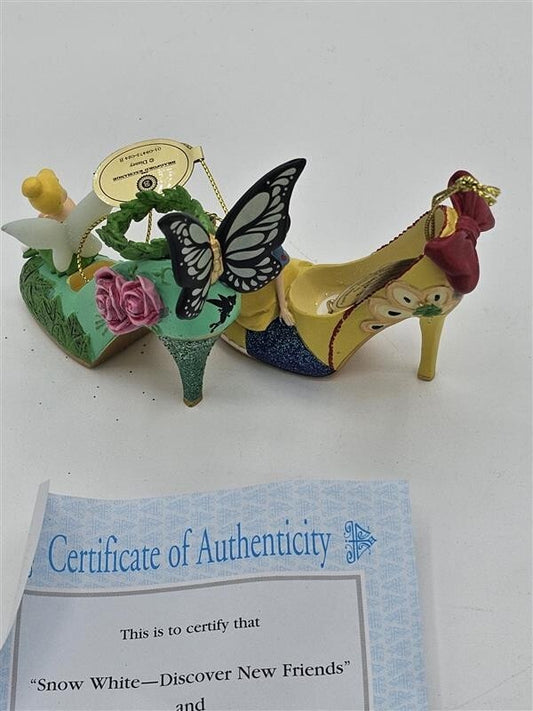 Bradford Exchange Disney Once upon A Slipper Ornaments Tinkerbell and Snow White