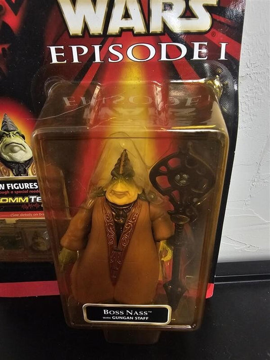 1998 HASBRO STAR WARS EPISODE I COLLECTION 3 BOSS NASS WITH GUNGAN STAFF 84119
