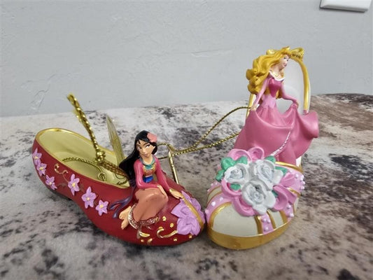 Disney Bradford Exchange Aurora & Mulan Collector’s Christmas Ornaments
