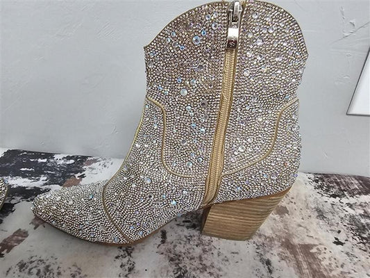 Arider Girl Rose Gold Rhinestone Pointed Toe Western Boots Size 10