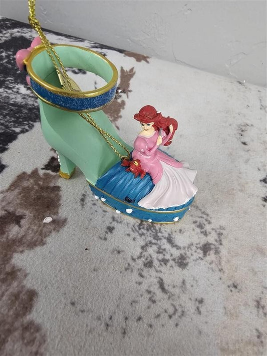 DISNEY BRADFORD EXCHANGE DISNEY ONCE UPON A SLIPPER Ariel & Merida Shoe Ornament