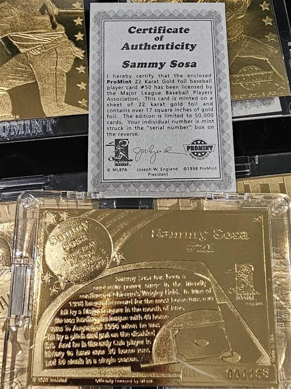 24 Karat Gold Card Collector Series 8 Cards - Galarraga, Pettitte, Sosa, etc.