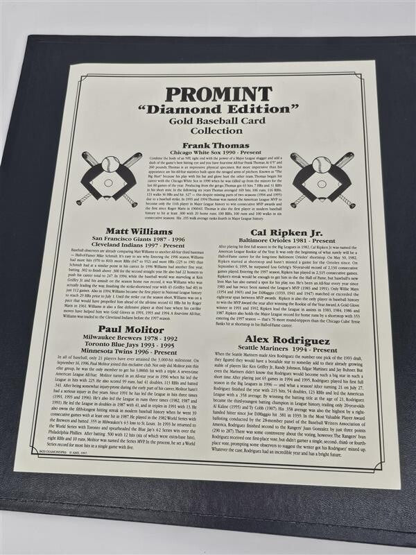 1997 BASEBALL DIAMOND EDITION SERIES 22K GOLD 10 CARDS Maddox, Ripken, etc w/COA