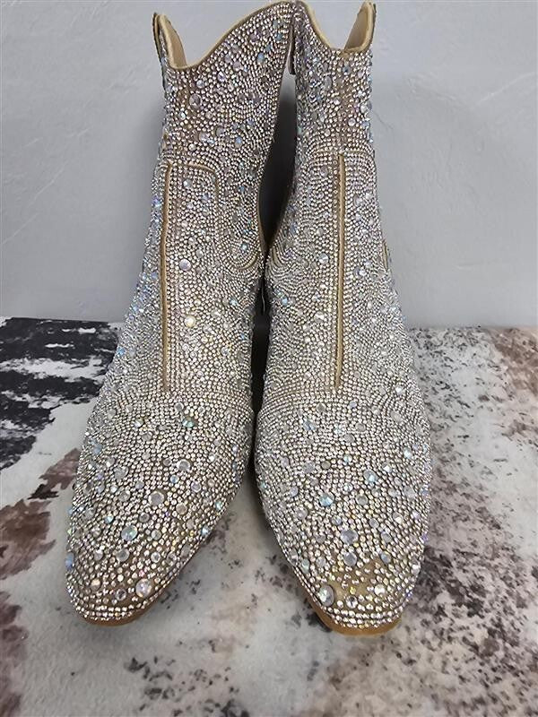 Arider Girl Rose Gold Rhinestone Pointed Toe Western Boots Size 10