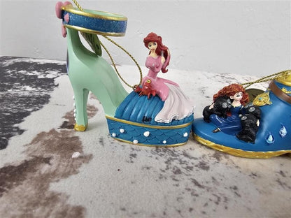 DISNEY BRADFORD EXCHANGE DISNEY ONCE UPON A SLIPPER Ariel & Merida Shoe Ornament