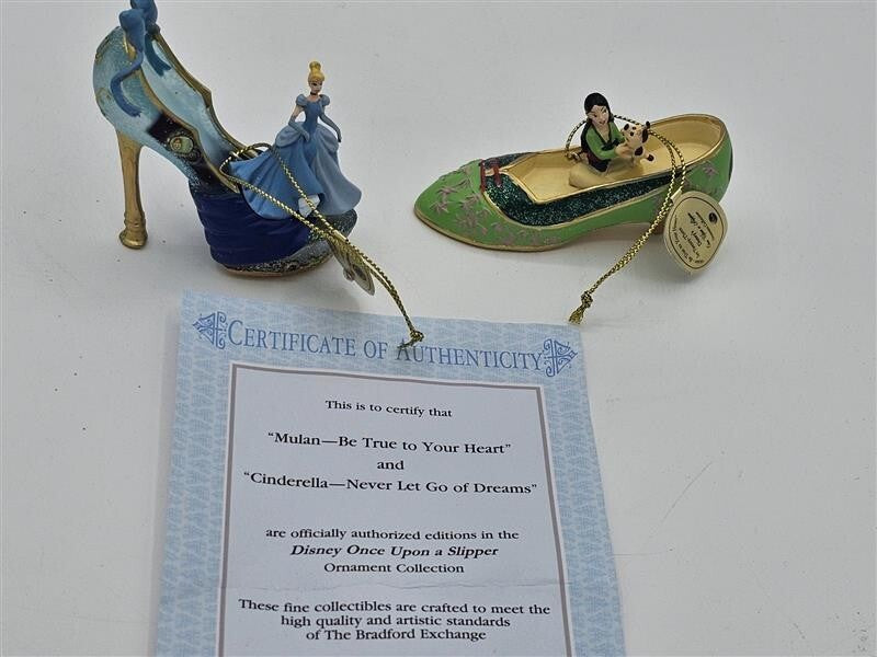 Bradford Exchange Disney Once upon A Slipper Ornaments Cinderella and Mulan