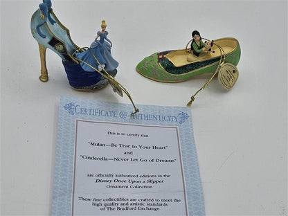 Bradford Exchange Disney Once upon A Slipper Ornaments Cinderella and Mulan