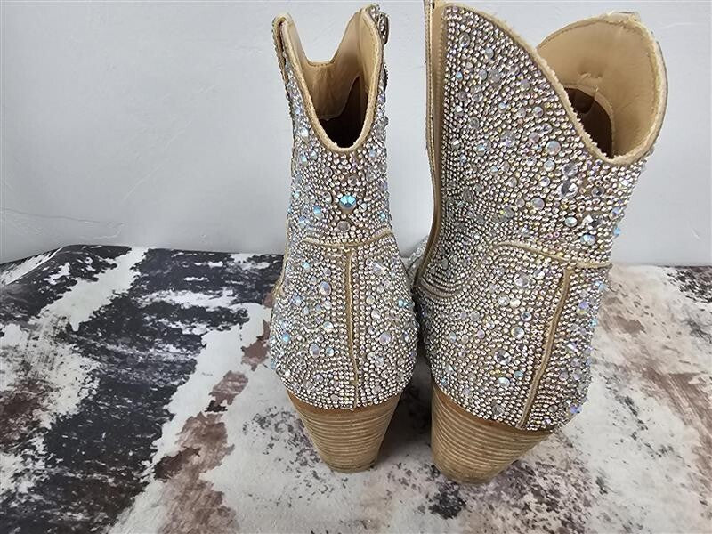 Arider Girl Rose Gold Rhinestone Pointed Toe Western Boots Size 10