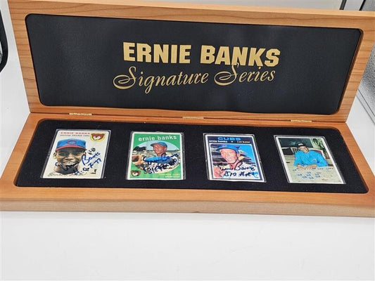 3x 1954 Topps #94 Ernie Banks RC Signed/Inscribed Porcelain Reprint Set LOA