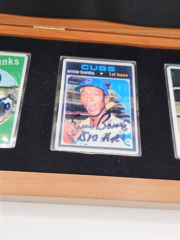3x 1954 Topps #94 Ernie Banks RC Signed/Inscribed Porcelain Reprint Set LOA