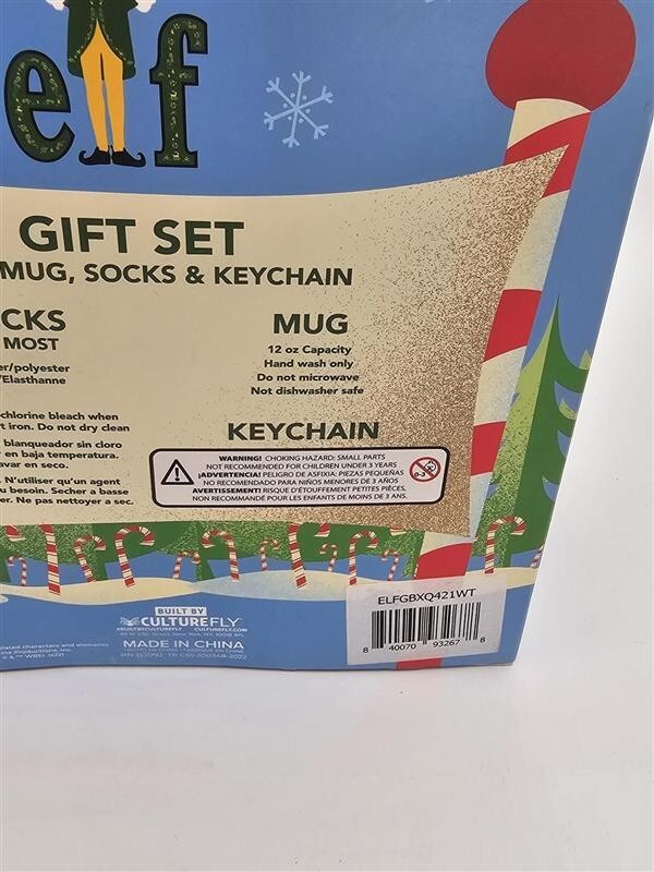 Buddy the ELF Movie Gift Set Mug Socks Keychain Will Ferrell Gift Box Christmas