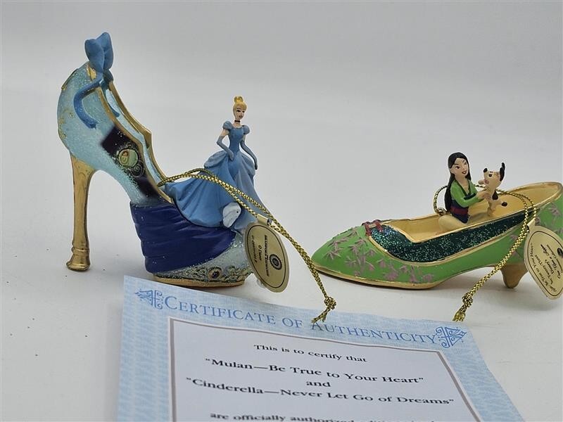 Bradford Exchange Disney Once upon A Slipper Ornaments Cinderella and Mulan
