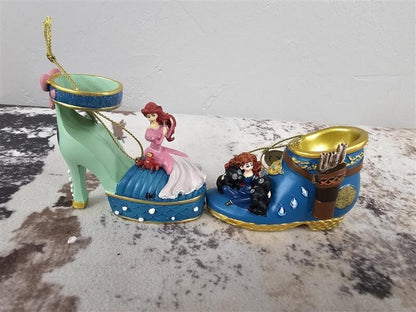 DISNEY BRADFORD EXCHANGE DISNEY ONCE UPON A SLIPPER Ariel & Merida Shoe Ornament
