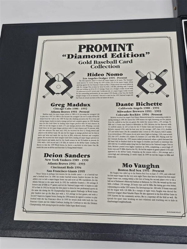1997 BASEBALL DIAMOND EDITION SERIES 22K GOLD 10 CARDS Maddox, Ripken, etc w/COA