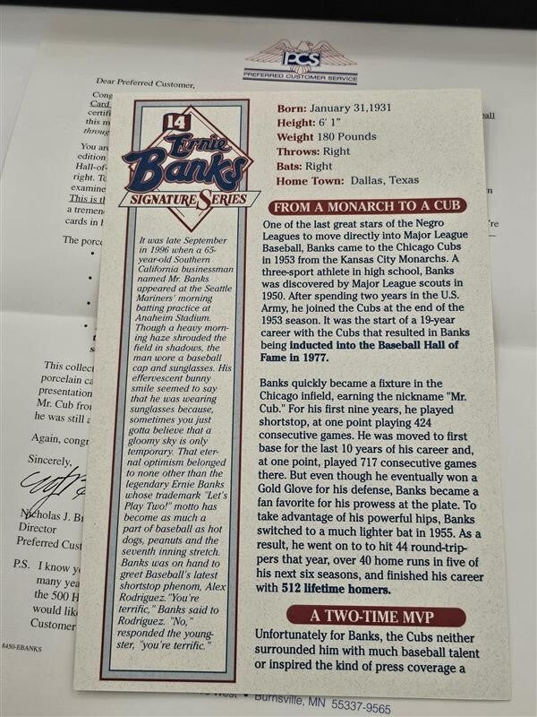 3x 1954 Topps #94 Ernie Banks RC Signed/Inscribed Porcelain Reprint Set LOA