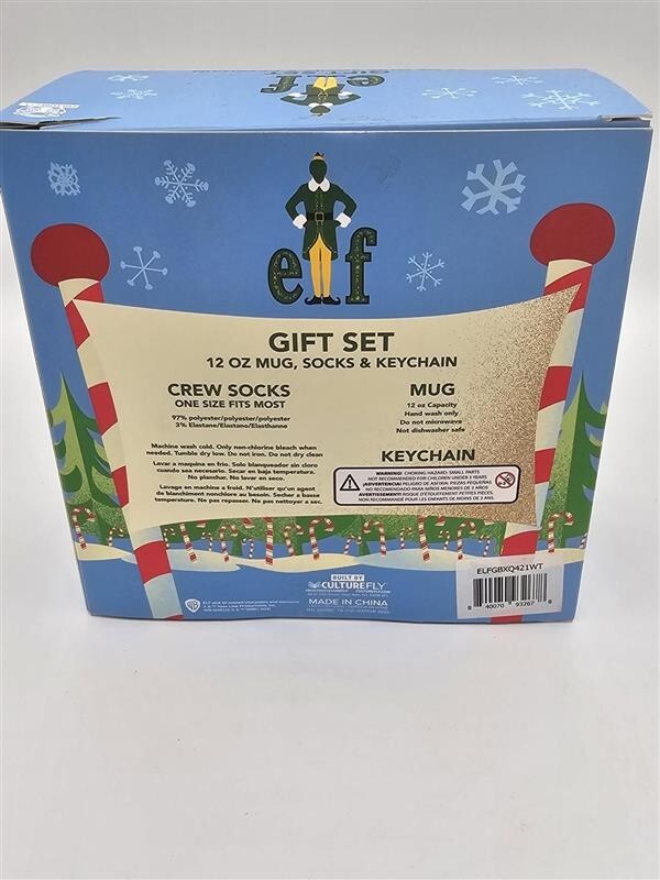 Buddy the ELF Movie Gift Set Mug Socks Keychain Will Ferrell Gift Box Christmas