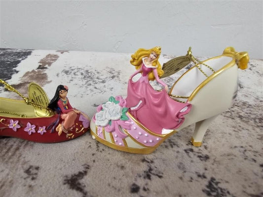 Disney Bradford Exchange Aurora & Mulan Collector’s Christmas Ornaments