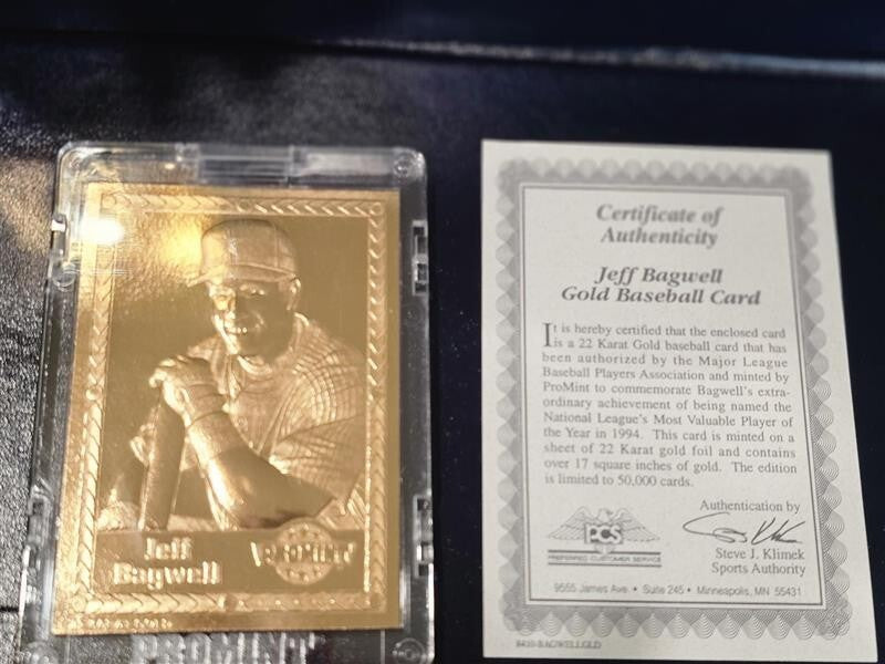 17 PROMINT 22 KARAT GOLD CARDS COLLECTOR SERIES COA BASEBALL WITH DISPLAY SET
