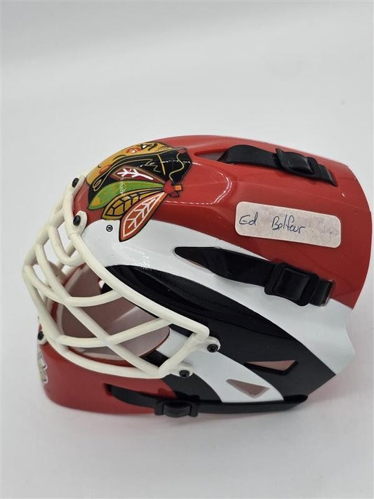 Ed Belfour Signed Chicago Blackhawks Riddell Mini Goalie Mask No COA