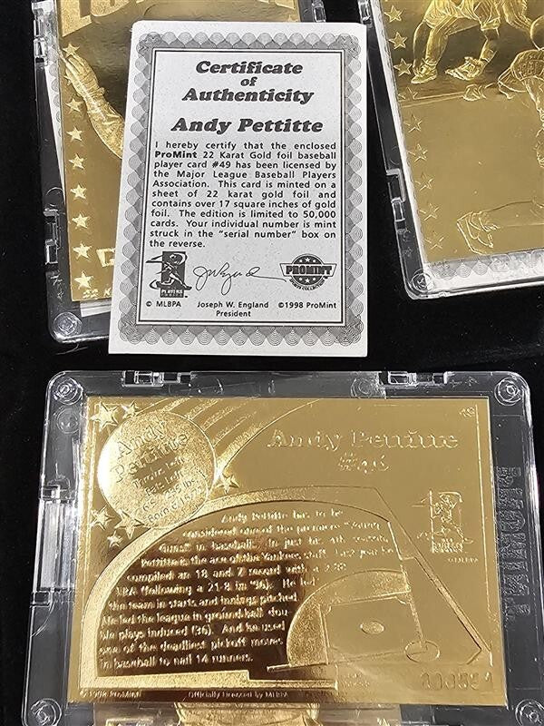 24 Karat Gold Card Collector Series 8 Cards - Galarraga, Pettitte, Sosa, etc.