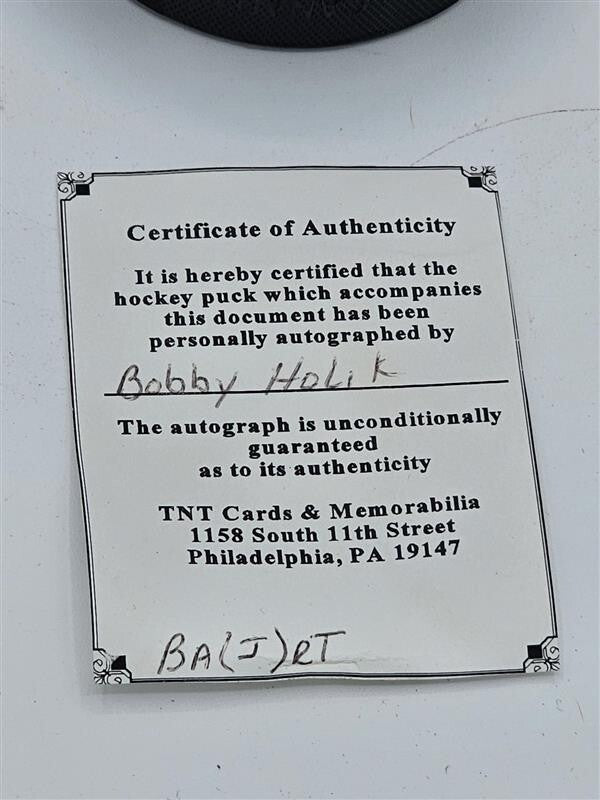 Bobby Holik Signed Hockey Puck Devils - COA