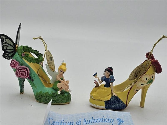 Bradford Exchange Disney Once upon A Slipper Ornaments Tinkerbell and Snow White