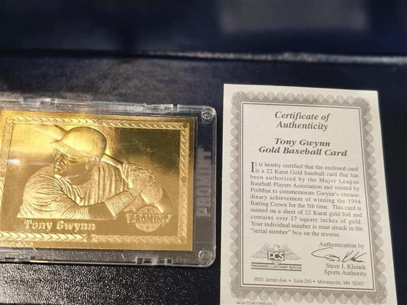 17 PROMINT 22 KARAT GOLD CARDS COLLECTOR SERIES COA BASEBALL WITH DISPLAY SET