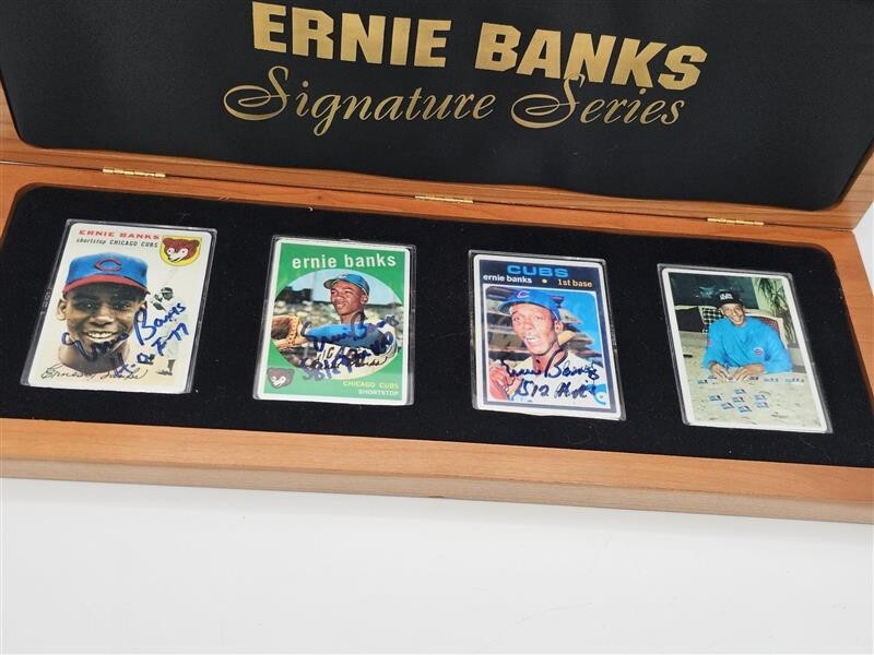 3x 1954 Topps #94 Ernie Banks RC Signed/Inscribed Porcelain Reprint Set LOA