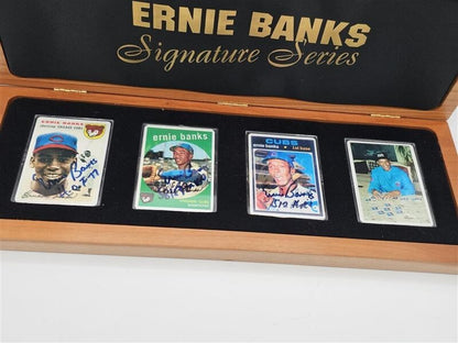 3x 1954 Topps #94 Ernie Banks RC Signed/Inscribed Porcelain Reprint Set LOA