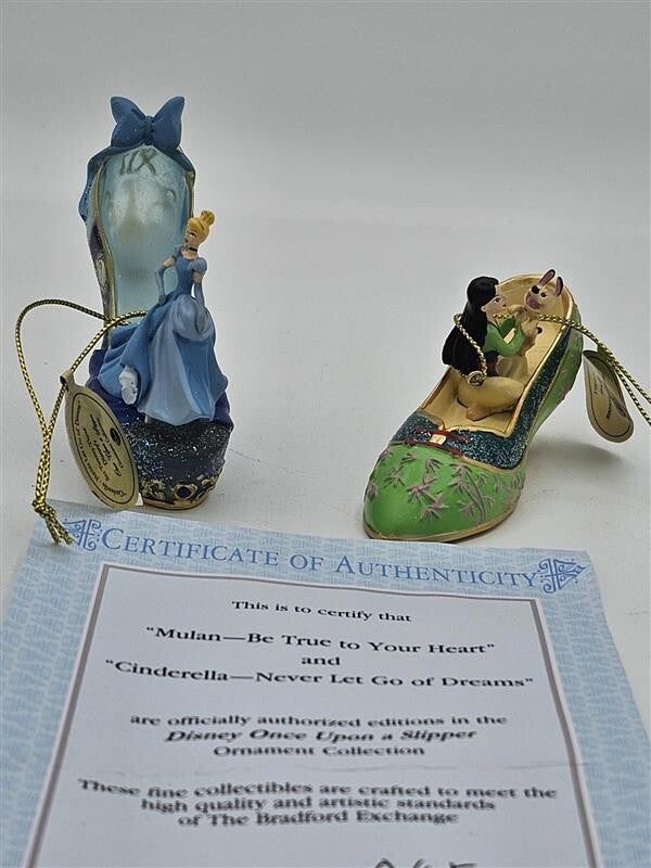 Bradford Exchange Disney Once upon A Slipper Ornaments Cinderella and Mulan