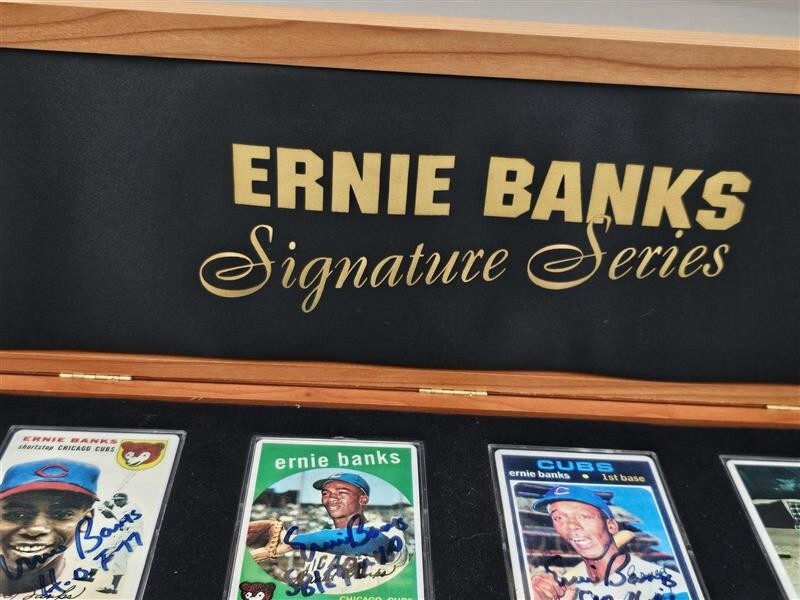 3x 1954 Topps #94 Ernie Banks RC Signed/Inscribed Porcelain Reprint Set LOA