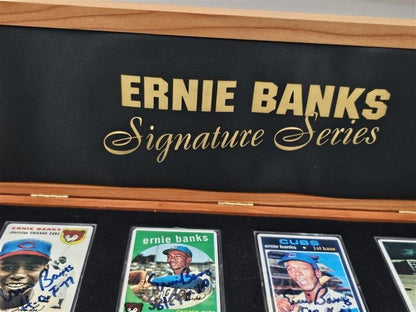 3x 1954 Topps #94 Ernie Banks RC Signed/Inscribed Porcelain Reprint Set LOA