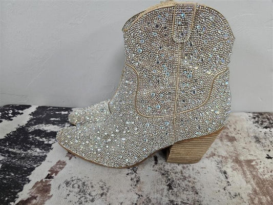 Arider Girl Rose Gold Rhinestone Pointed Toe Western Boots Size 10