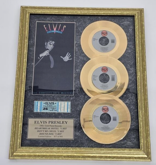 1992 Elvis Presley Limited Edition 3 - 24K Gold Plated Records and ticket