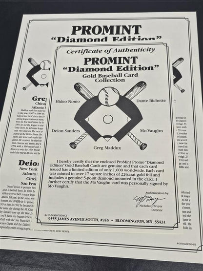 1997 BASEBALL DIAMOND EDITION SERIES 22K GOLD 10 CARDS Maddox, Ripken, etc w/COA