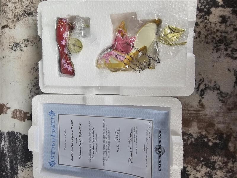 Disney Bradford Exchange Aurora & Mulan Collector’s Christmas Ornaments