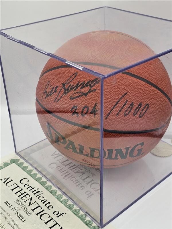 Bill Russell Autographed Signed Basketball with Display Case w/ COA Inscribed