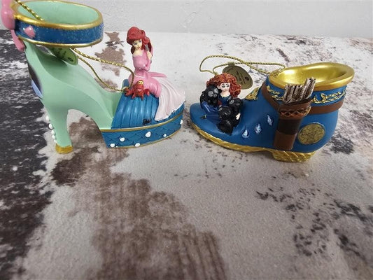 DISNEY BRADFORD EXCHANGE DISNEY ONCE UPON A SLIPPER Ariel & Merida Shoe Ornament