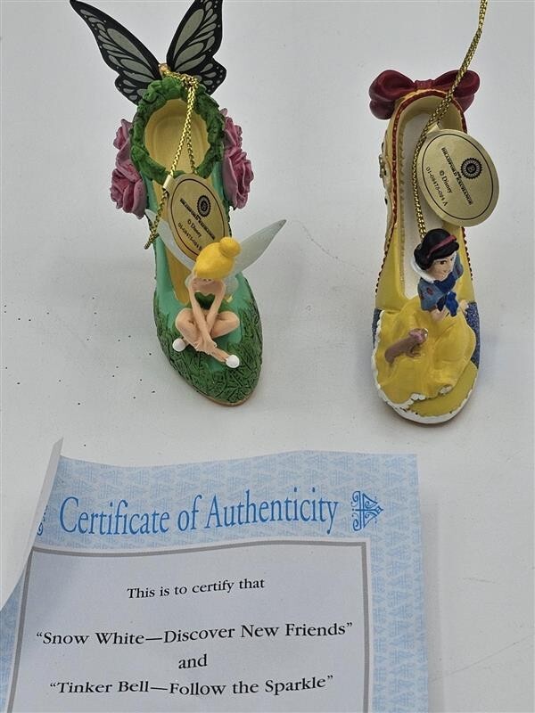 Bradford Exchange Disney Once upon A Slipper Ornaments Tinkerbell and Snow White