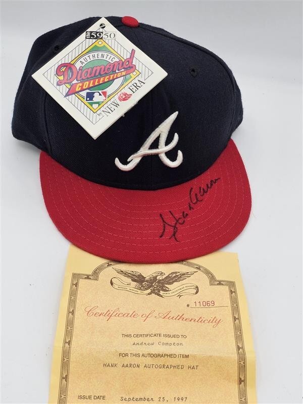 Hank Aaron Signed Auto Atlanta Braves Fitted Hat MLB COA