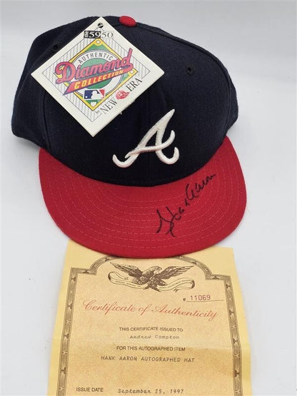 Hank Aaron Signed Auto Atlanta Braves Fitted Hat MLB COA
