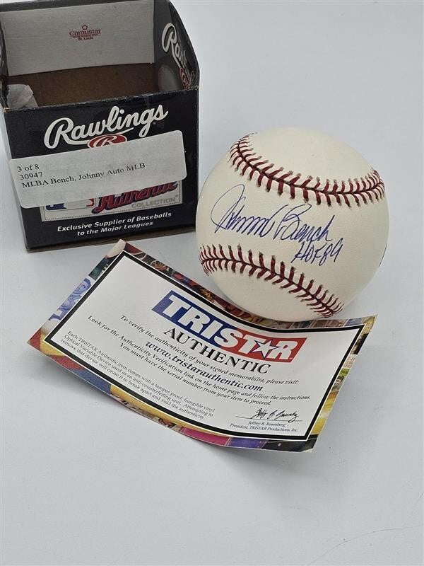 JOHNNY BENCH AUTOGRAPHED SIGNED HALL OF FAME BASEBALL "HOF 89" Tristar COA