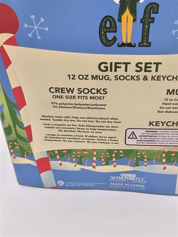 Buddy the ELF Movie Gift Set Mug Socks Keychain Will Ferrell Gift Box Christmas