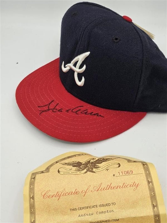 Hank Aaron Signed Auto Atlanta Braves Fitted Hat MLB COA